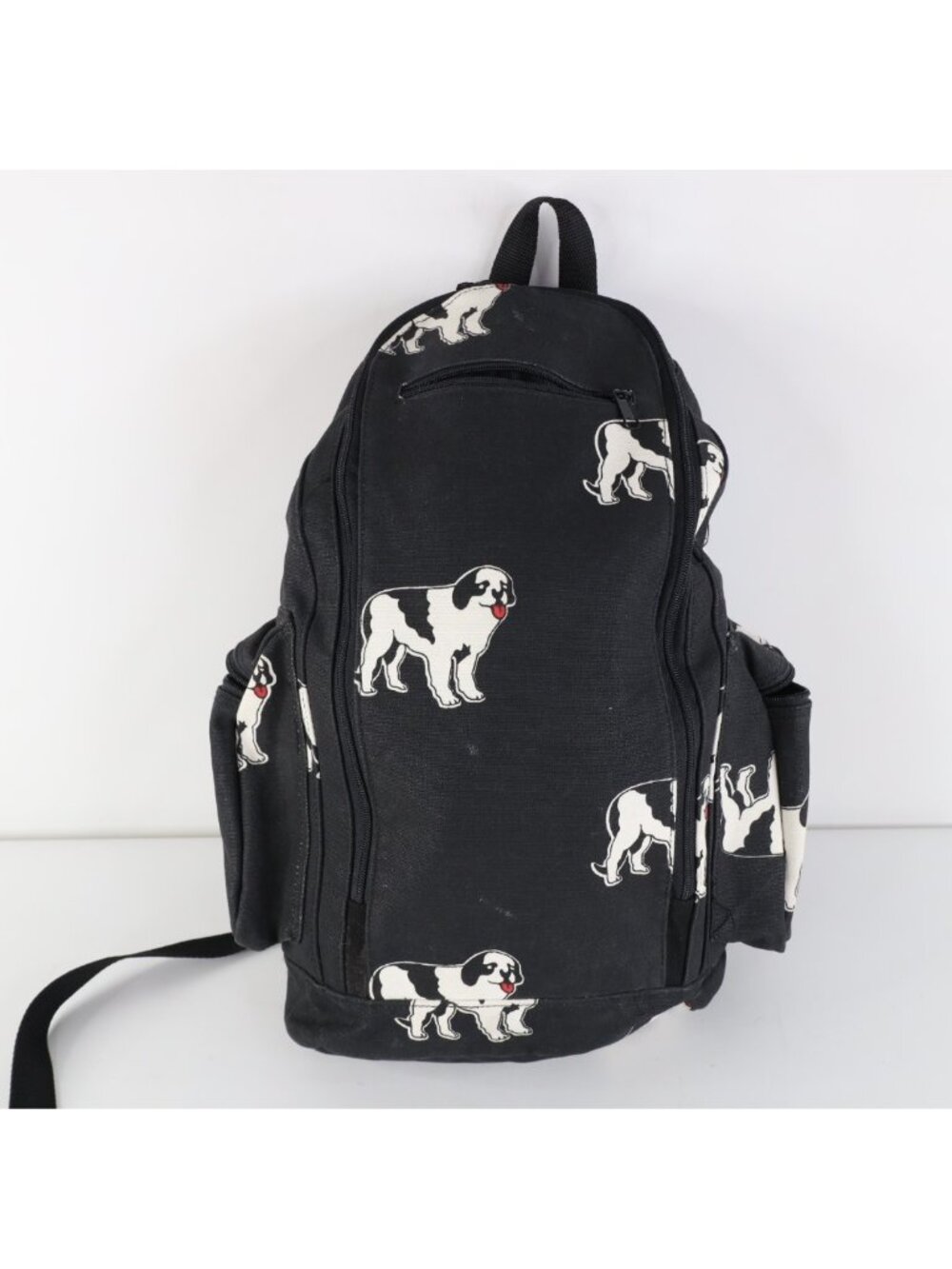 Vtg 90s Y2K Big Dogs All Over Print Dog Canvas Backpack Book Bag Carry On Black